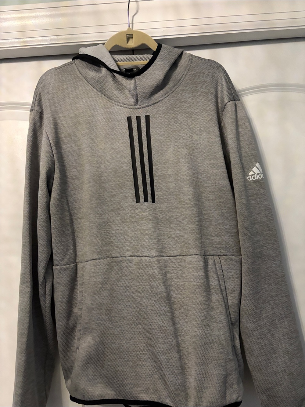 adidas Gray Pullover Hoodie with Black Stripe Detail